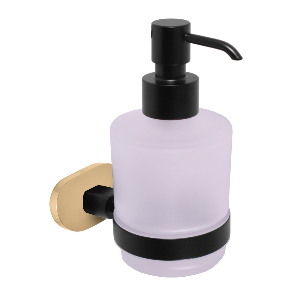 Настенный дозатор для жидкого мыла черный матовый/золото Аксессуар для ванной ЮКОН
