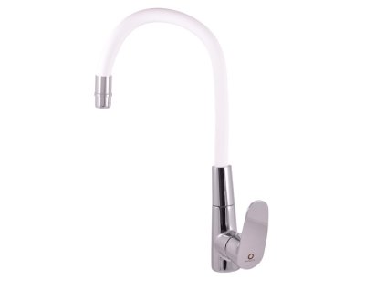 AMUR - Dřezová baterie s flexibilním ramínkem, Chrom/Bílá AM719.0/10B, RAV Slezák (Barva chrom/bílá, Rozměr 1/2")