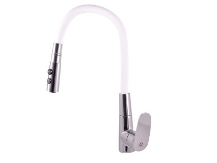 AMUR - Dřezová baterie s flexibilním ramínkem, Chrom/Bílá AM719.0/12B, RAV Slezák (Barva chrom/bílá, Rozměr 1/2")