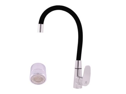 AMUR - Dřezová baterie s flexibilním ramínkem, Chrom/Černá AM719.0/11C, RAV Slezák (Barva chrom/černá, Rozměr 1/2")