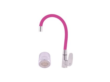 AMUR - Dřezová baterie s flexibilním ramínkem, Chrom/Růžová AM719.0/11R, RAV Slezák (Barva chrom/růžová, Rozměr 1/2")