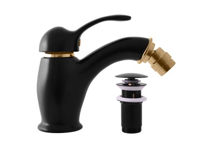 LABE - Bidetová baterie s výpustí, Černá matná/Zlatá L045.0KCMATZ, RAV Slezák (Barva Černá matná/Zlatá, Rozměr 1/2")