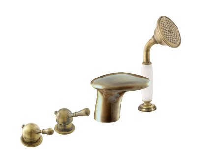 LABE - Vanová baterie 4-otvorová, vodopád, Stará mosaz (Bronz) L471.0PSM, RAV Slezák (Barva Stará mosaz (Bronz), Rozměr 1/2")