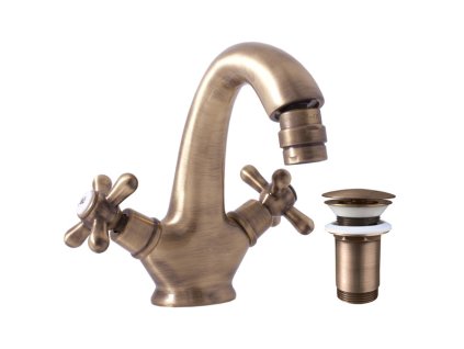 MORAVA RETRO - Bidetová baterie s výpustí, Stará mosaz (Bronz) MK143.0SM, RAV Slezák (Barva Stará mosaz (Bronz), Rozměr 1/2")