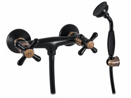 MORAVA RETRO - Sprchový set s baterií, Černá matná/Stará mosaz (Bronz) MK180.5/1CMATSM, RAV Slezák (Barva Černá matná/Stará mosaz (Bronz), Rozměr 100 mm)