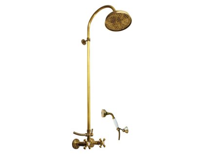 MORAVA RETRO - Sprchový systém s vodovodní baterií, Stará mosaz (Bronz) MK381.5/3SM, RAV Slezák (Barva Stará mosaz (Bronz), Rozměr 100 mm)