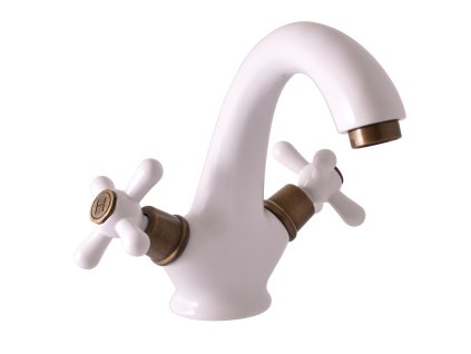 MORAVA RETRO - Umyvadlová Baterie bez výpusti, Bílá/Stará mosaz (Bronz) MK128.0BSM, RAV Slezák (Barva Bílá/Stará mosaz (Bronz), Rozměr 1/2")