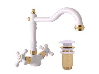 MORAVA RETRO - Umyvadlová baterie s výpustí, Bílá / Zlatá MK321.0/8BZ, RAV Slezák (Barva Bílá / Zlatá, Rozměr 1/2")