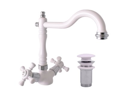 MORAVA RETRO - Umyvadlová baterie s výpustí, Bílá/Chrom MK321.0/8BC, RAV Slezák (Barva bílá/chrom, Rozměr 1/2")