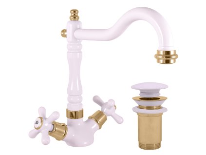 MORAVA RETRO - Umyvadlová baterie s výpustí, Bílá/Zlatá - lesklá MK121.0/8BZ, RAV Slezák (Barva Bílá/Zlatá -  lesklá, Rozměr 1/2")