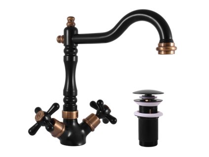 MORAVA RETRO - Umyvadlová baterie s výpustí, Černá matná/Stará mosaz (Bronz) MK121.0/8CMATSM, RAV Slezák (Barva Černá matná/Stará mosaz (Bronz), Rozměr 1/2")