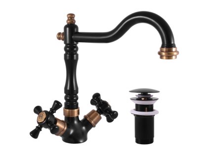 MORAVA RETRO - Umyvadlová baterie s výpustí, Černá matná/Stará mosaz (Bronz) MK321.0/8CMATSM, RAV Slezák (Barva Černá matná/Stará mosaz (Bronz), Rozměr 1/2")