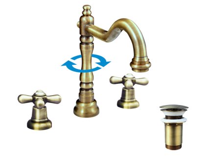 MORAVA RETRO - Umyvadlová baterie s výpustí, Stará mosaz (Bronz) MK132.0SM, RAV Slezák (Barva Stará mosaz (Bronz), Rozměr 1/2")