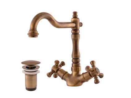 MORAVA RETRO - Umyvadlová baterie s výpustí, Stará mosaz (Bronz) MK321.0/8SM, RAV Slezák (Barva Stará mosaz (Bronz), Rozměr 1/2")