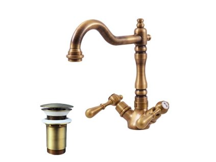 MORAVA RETRO - Umyvadlová baterie s výpustí, Stará mosaz (Bronz) MK421.0/8SM, RAV Slezák (Barva Stará mosaz (Bronz), Rozměr 1/2")
