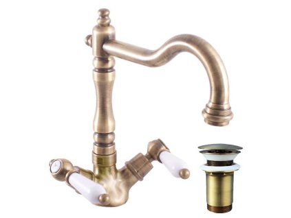 MORAVA RETRO - Umyvadlová baterie s výpustí, Stará mosaz (Bronz) MK521.0/8SM, RAV Slezák (Barva Stará mosaz (Bronz), Rozměr 1/2")