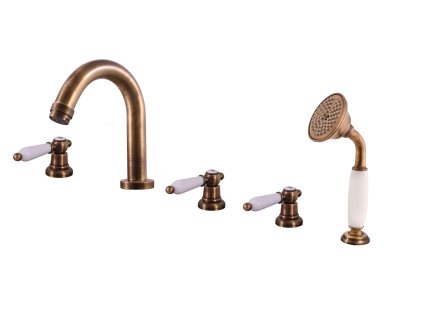 MORAVA RETRO - Vanová baterie 5-otvorová, Stará mosaz (Bronz) MK562.0PSM, RAV Slezák (Barva Stará mosaz (Bronz), Rozměr 1/2")